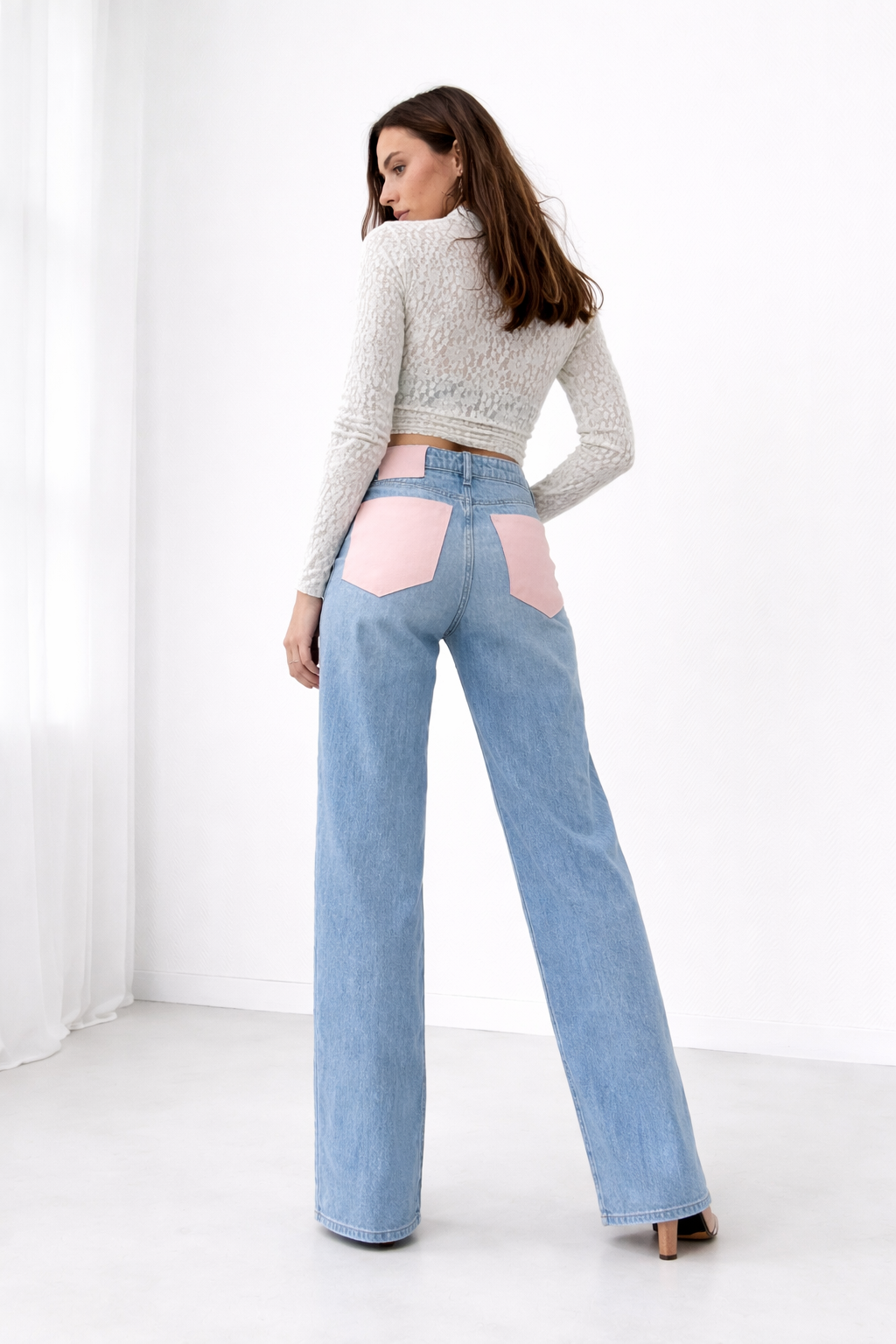 Jean poches en cuir rose