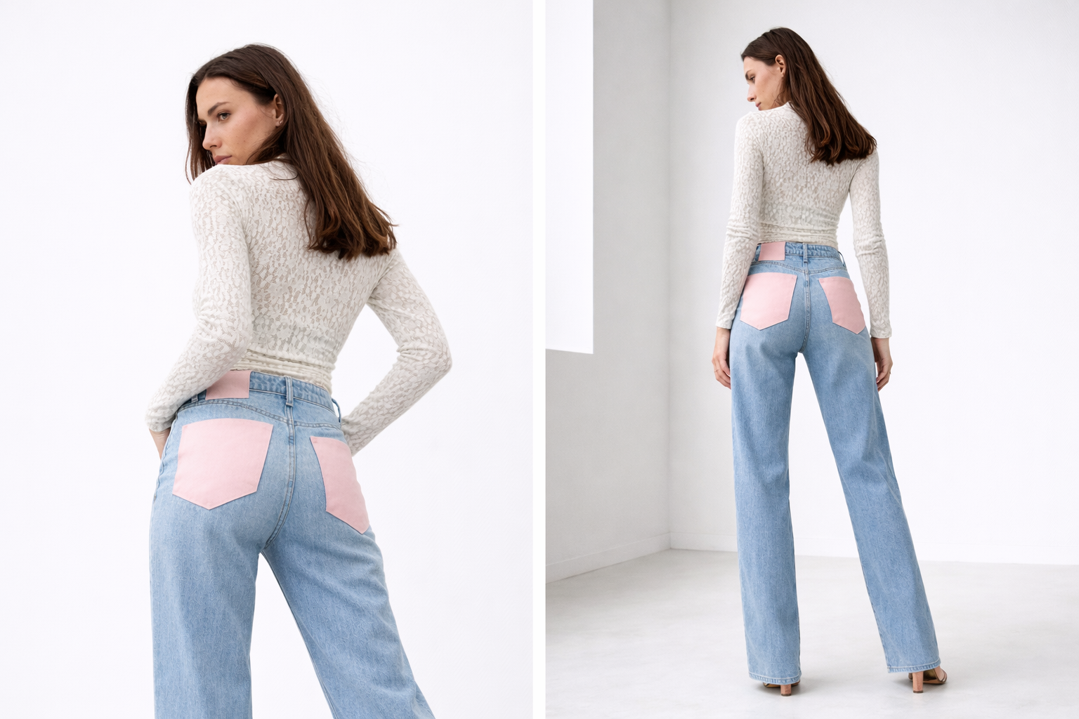 Jean poches en cuir rose