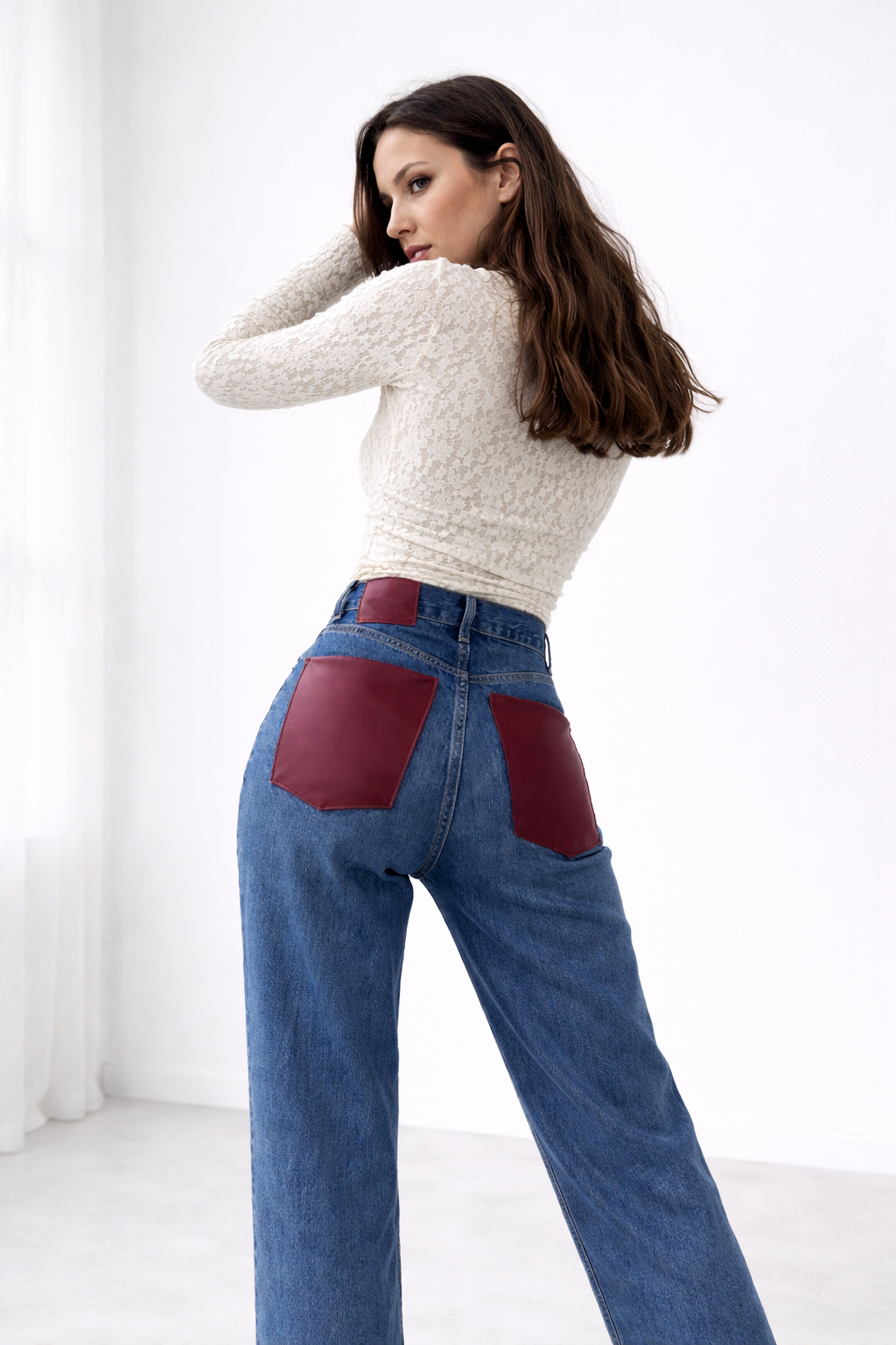 Jean poches en cuir Bordeaux